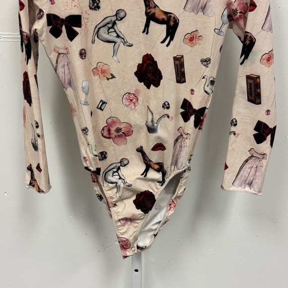 Samantha Pleet Starcrossed 3/4 Sleeve Bodysuit Collage Stretch Cream Medium - Picture 5 of 15